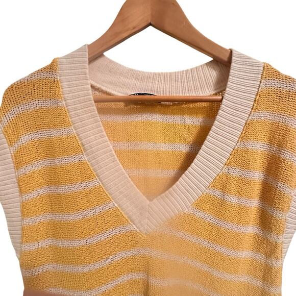 Zara Knit Yellow Striped Oversized Vest Size Small - Picture 3 of 5